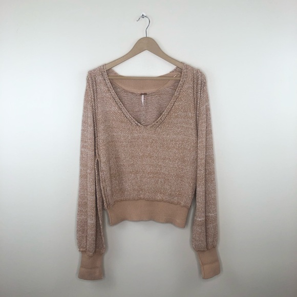 Free people ripe tide v neck sweater tan size medium - Picture 2 of 13